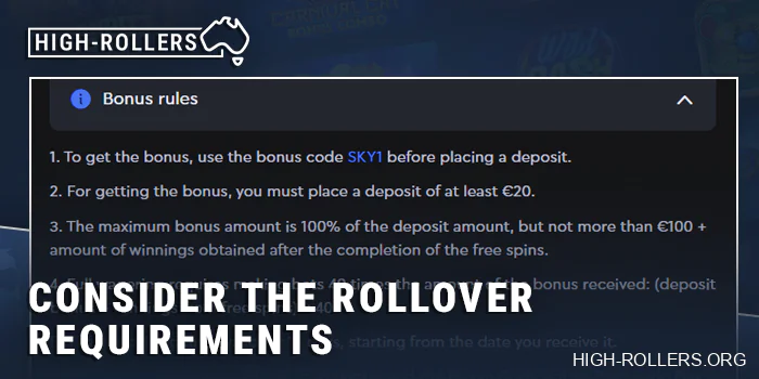 Check out the bonus terms and conditions at highroller casino