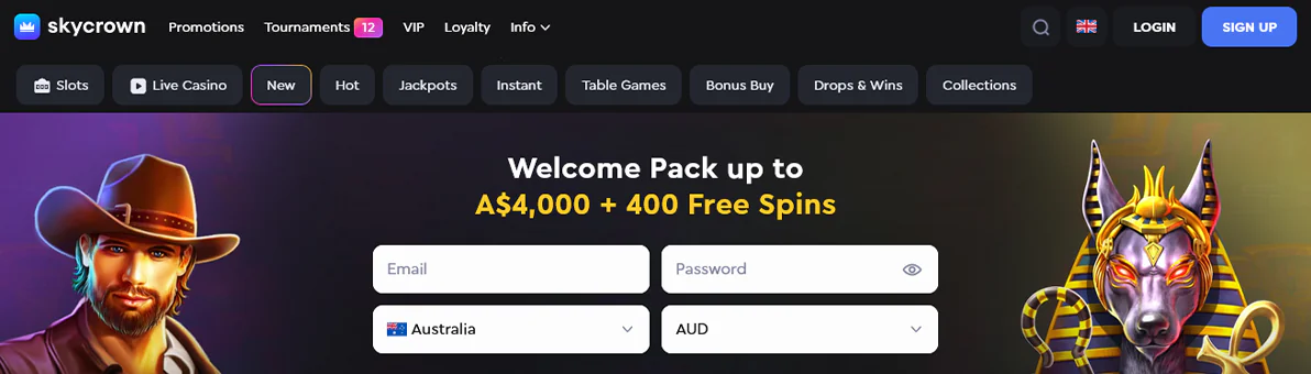 Screenshot of Skycrown online casino lobby for Aussies